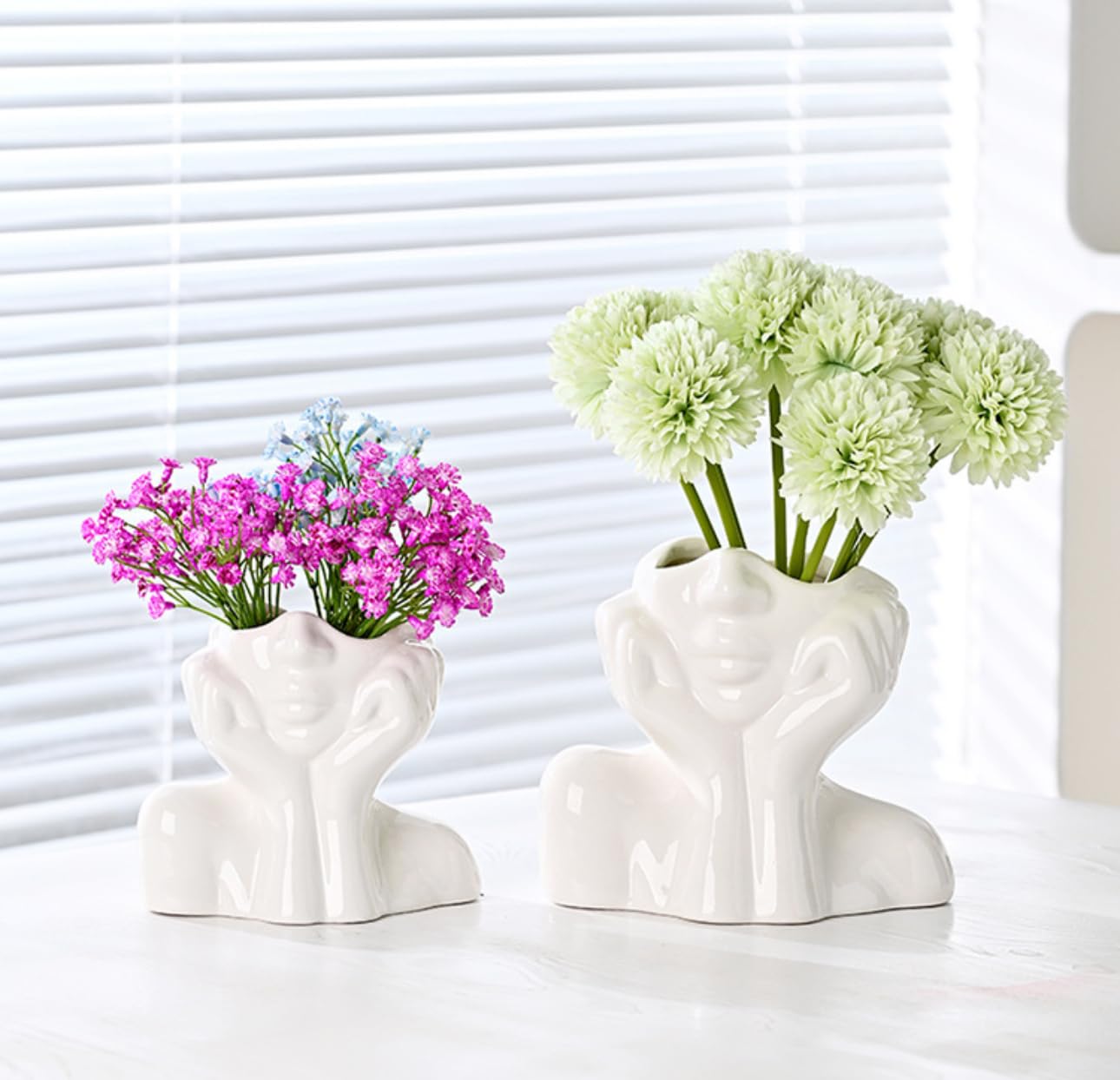 Ceramic Face Vase White Flower Vase for Home Decor, Female Form Face Vase Art Vase Modern Sculptures Decorative Vase for Bedroom Table Shelf Living Room Office Centerpiece (Small 7.5×14×12.3 cm, A)