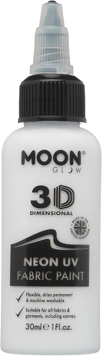 Moon Glow - Neon UV 3D Fabric Paint - 1.01fl oz - White - Textile paint for clothes, t-shirts, bags, shoes & canvas