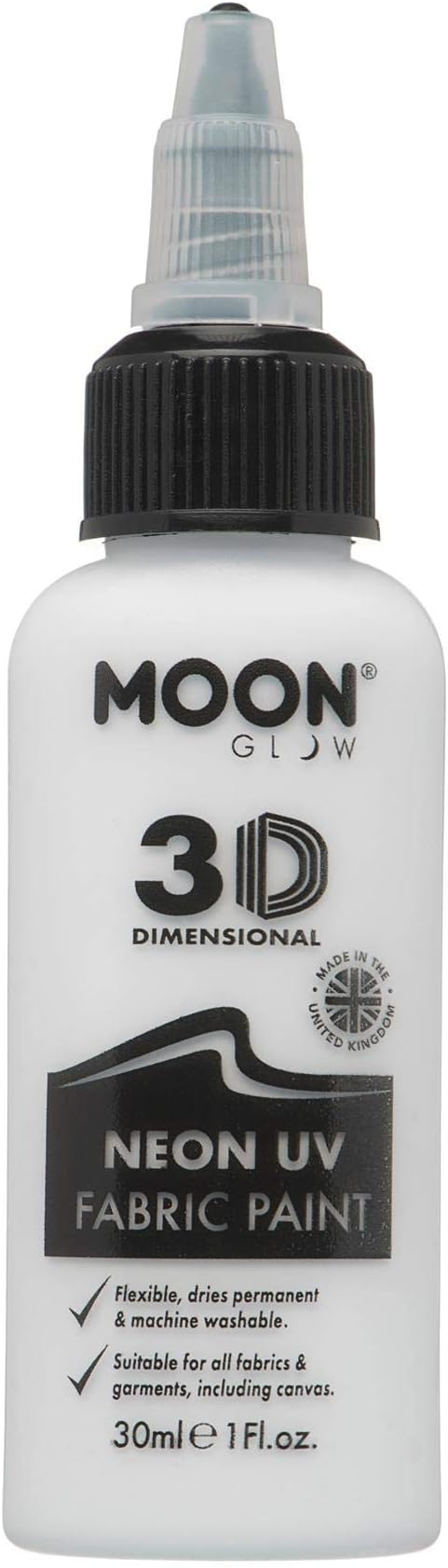 Moon Glow - Neon UV 3D Fabric Paint - 30ml - White - Textile paint for clothes, t-shirts, bags, shoes & canvas
