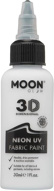 Moon Glow - Neon UV 3D Fabric Paint - 30ml - White - Textile paint for clothes, t-shirts, bags, shoes & canvas