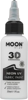Moon Glow - Neon UV 3D Fabric Paint - 1.01fl oz - White - Textile Paint for Clothes, t-Shirts, Bags, Shoes & Canvas
