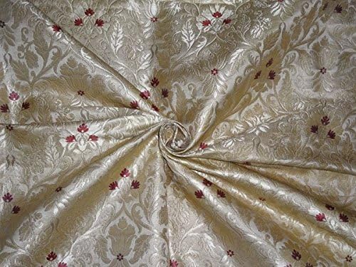 Heavy Brocade Fabric Gold,Wine X Metallic Gold Color 36" by The Yard- Hobbies,Home Decor,Sewing,Fashion,Doll Dress,Furnishing,Interior.