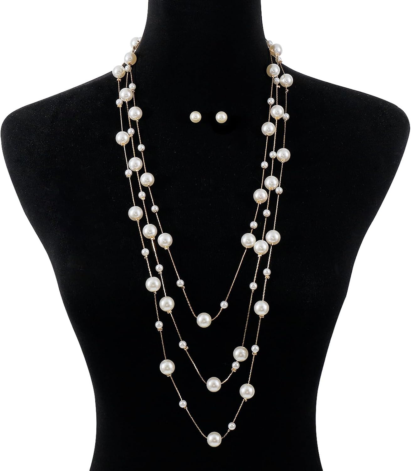 Long Pearl Necklace for Women Faux Pearl Strand Necklace Layered Sweater Necklace Elegant Jewelry for Dresses Wedding Party Vintage Outfits Gifts