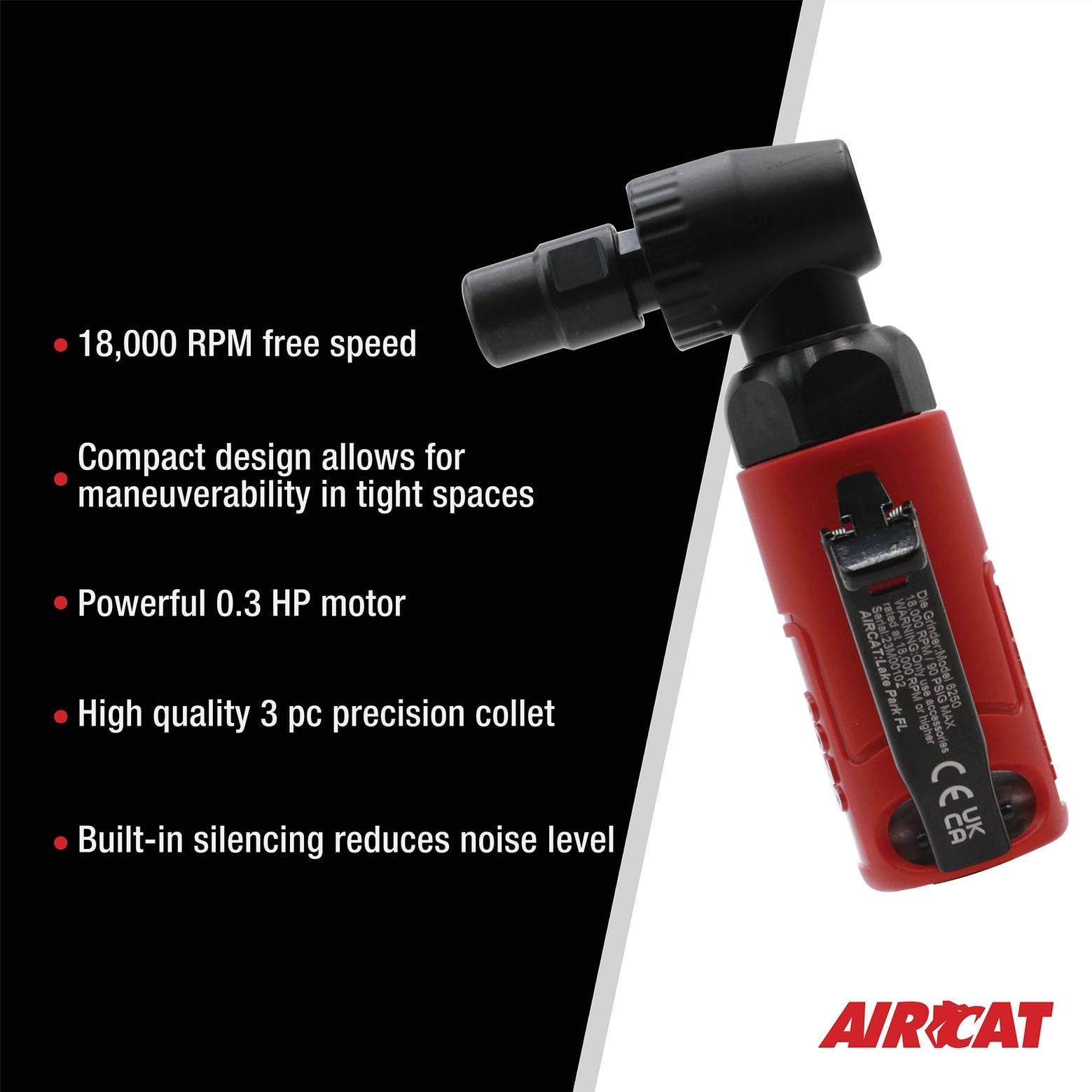 AirCat 6250: 1/4" Mini Right Angle Die Grinder, Red - Image 3