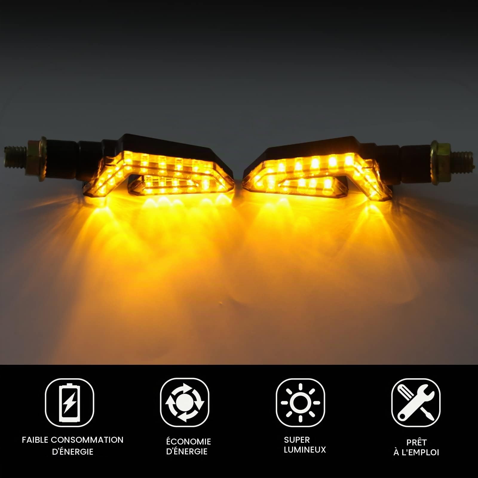 JMTBNO 4PCS Flèche Moto Clignotants Universel 12V 15 LED Moto Clignotants Indicateurs pour Rue Sports Vélo Dirt Bike Cruiser Scooter Quad Enduro Off Road
