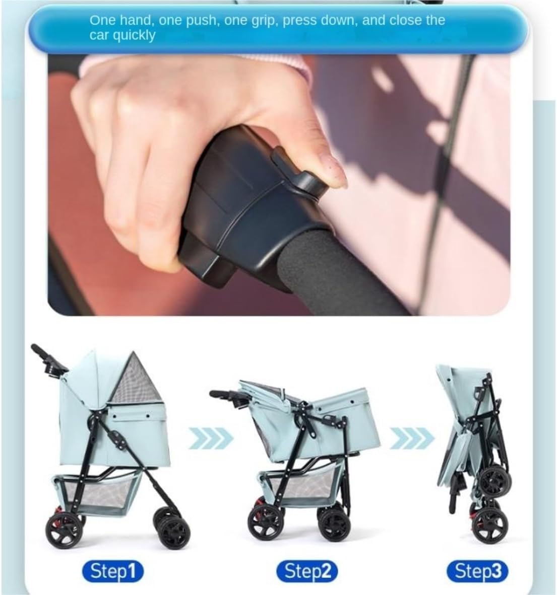 Stroller for Cats Dog Stroller Folding Dog Stroller 4 Wheels Pet Stroller Cat Stroller Travel Cart with Storage Basket for Small Medium Dogs Cats Pet Carrier Strolling Cart(B)