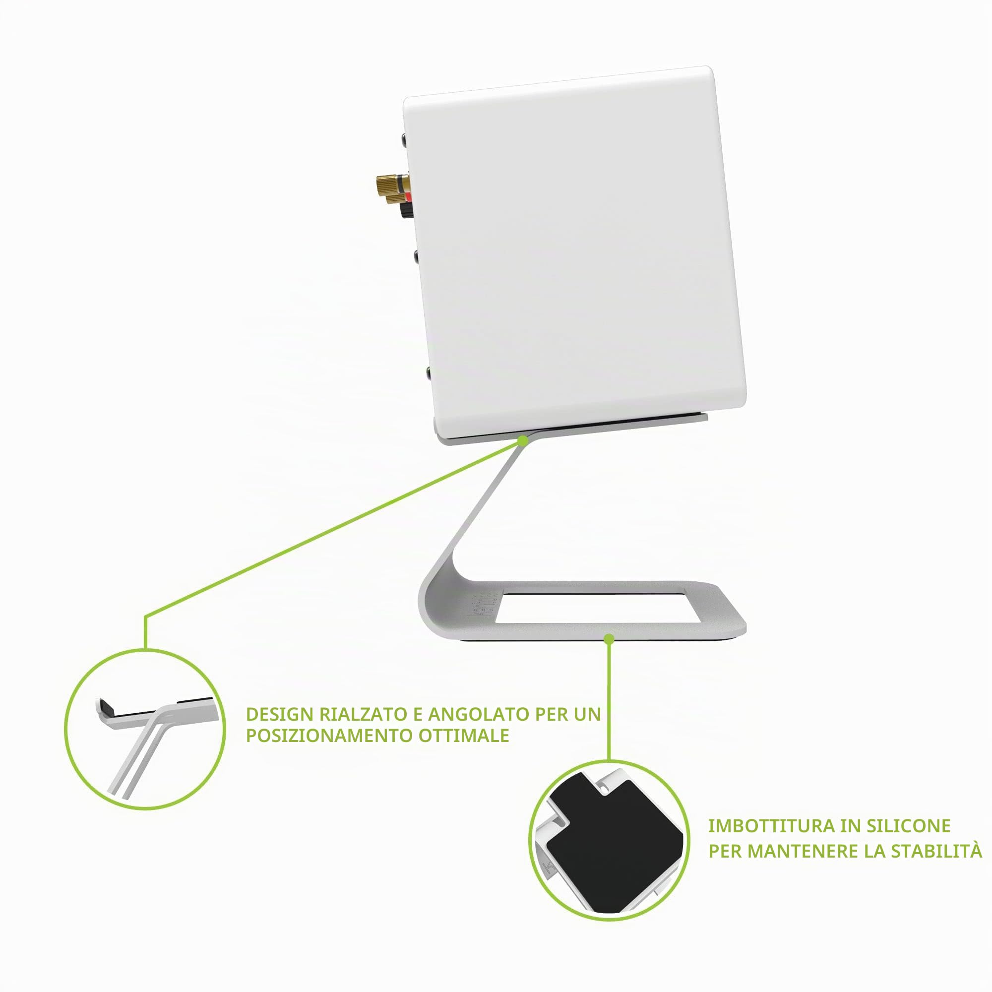 Kanto SE2W Elevated Desktop Speaker Stands for Small Speakers & Compact 2”-3” Studio Monitors | 3.8” Tall | Supports 3.2 kg | Silicone Padding | Pair | White