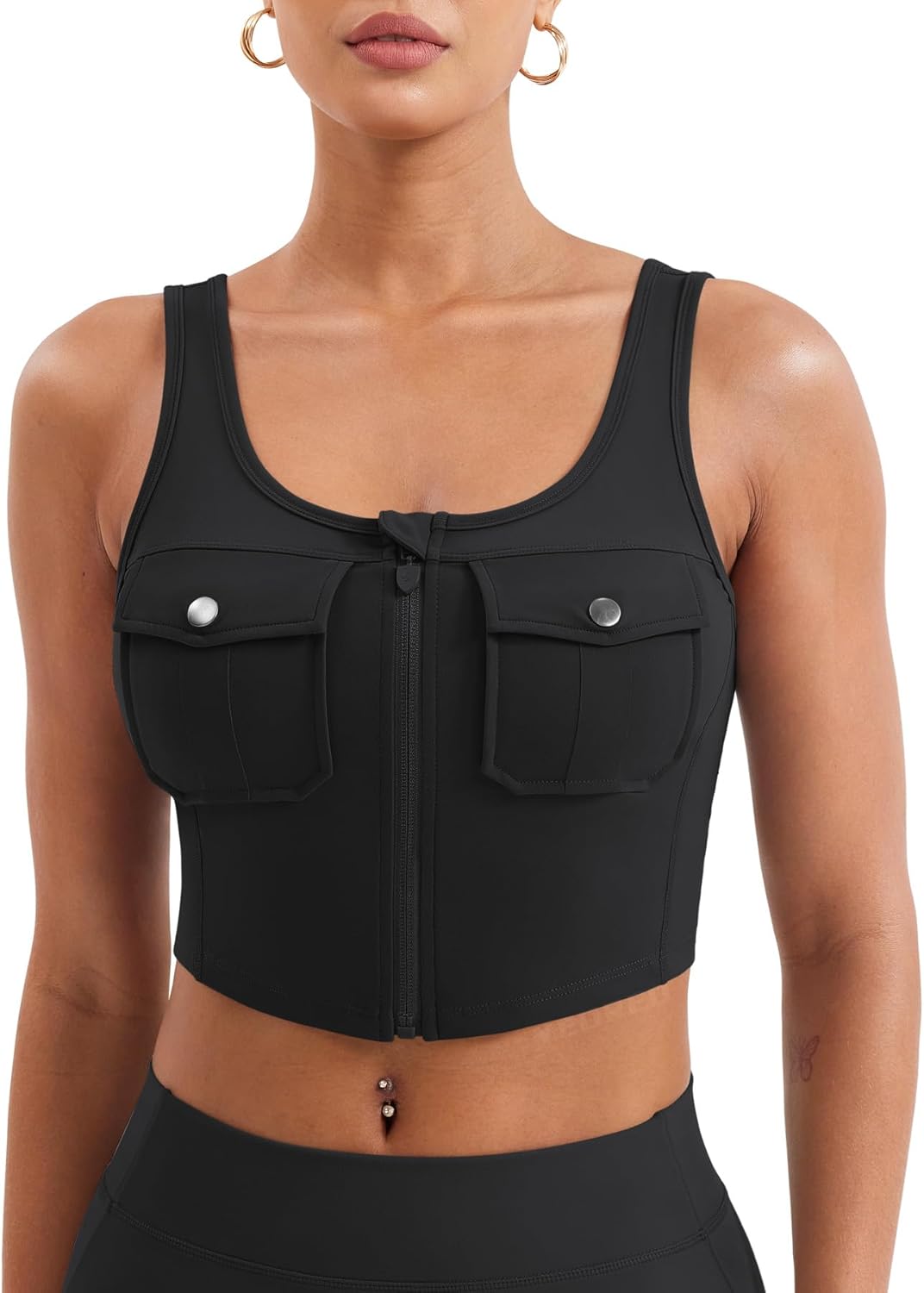 YEOREO CoreFlex Workout Tank Tops for Women U Neck Zip Up Crop Top Sleeveless Athletic Yoga Camisole Yvetty Going Out Tops