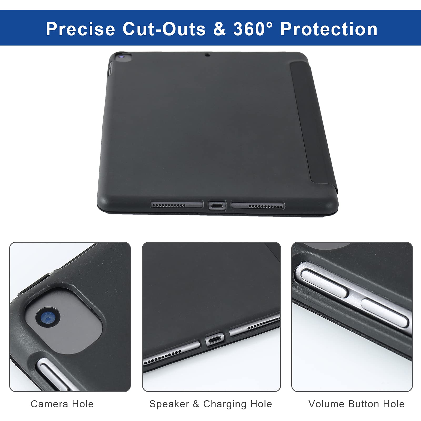 Custodia Per IPad 10.2 9a/8a/7a Generazione Con Supporto E Porta S-Pen – Risveglio Automatico E Cavalletto, Nero