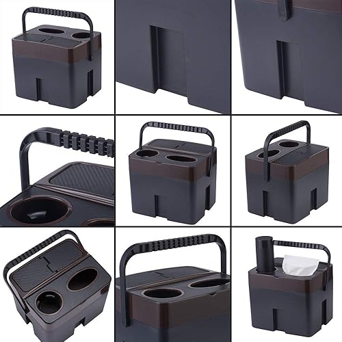 Miniatura 6 de Organizador de cubo de almacenamiento multifunción marrón para coche, soporte para tazas, caja de pañuelos, organizador interior de coche