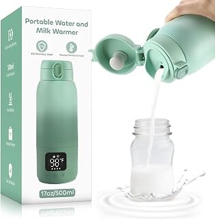 Portable Bottle Warmer for Travel,17oz Portable Milk Warmer for Baby Fast Heating,30W Fast Charge Precise Temperature Control Bottle Warmer On The Go Baby Milk Warmer for Breastmilk & Formula