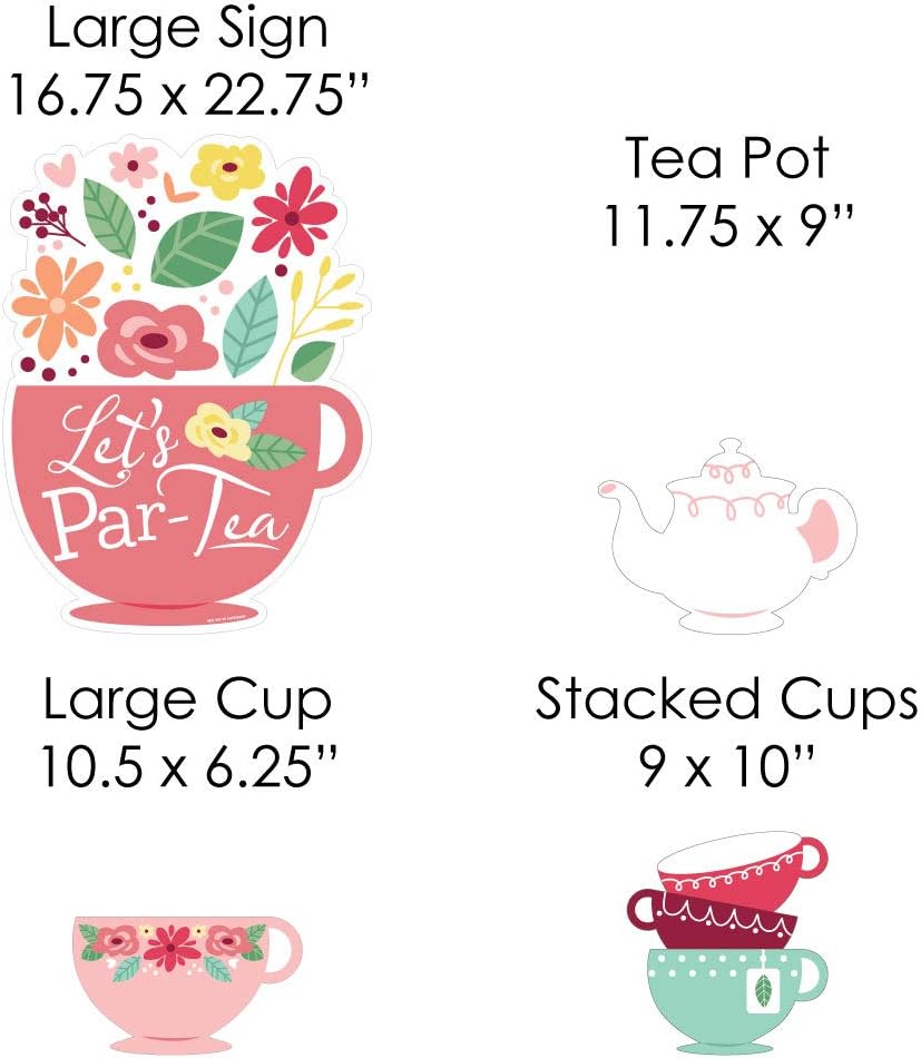 Big Dot of Happiness Floral Let’s Par-Tea - Yard Sign and Outdoor Lawn Decorations - Garden Tea Party Yard Signs - Set of 8