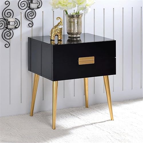 Miniatura 8 de Acme Denvor - Mesa auxiliar de madera y metal con 2 cajones, color blanco y dorado