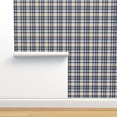 Miniatura 4 de Spoonflower Removable Wallpaper Swatch - Fall Plaid Navy Tan White Rustic Tartan Woodland Beige Lodge Decor Woods Custom Pre-Pasted Wallpaper