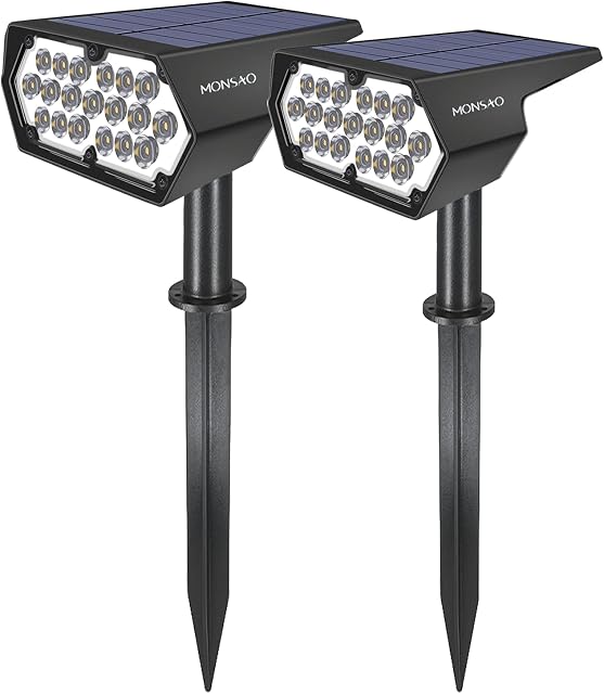 Solar Spot Lights Outdoor [2Pack/2Modes] LiBlins 2-in-1 Solar Landscaping Spotlights, IP65 Waterproof Solar Powered Wall Lights for Yard Garden Patio Driveway Pool (Cold White/19 LED)