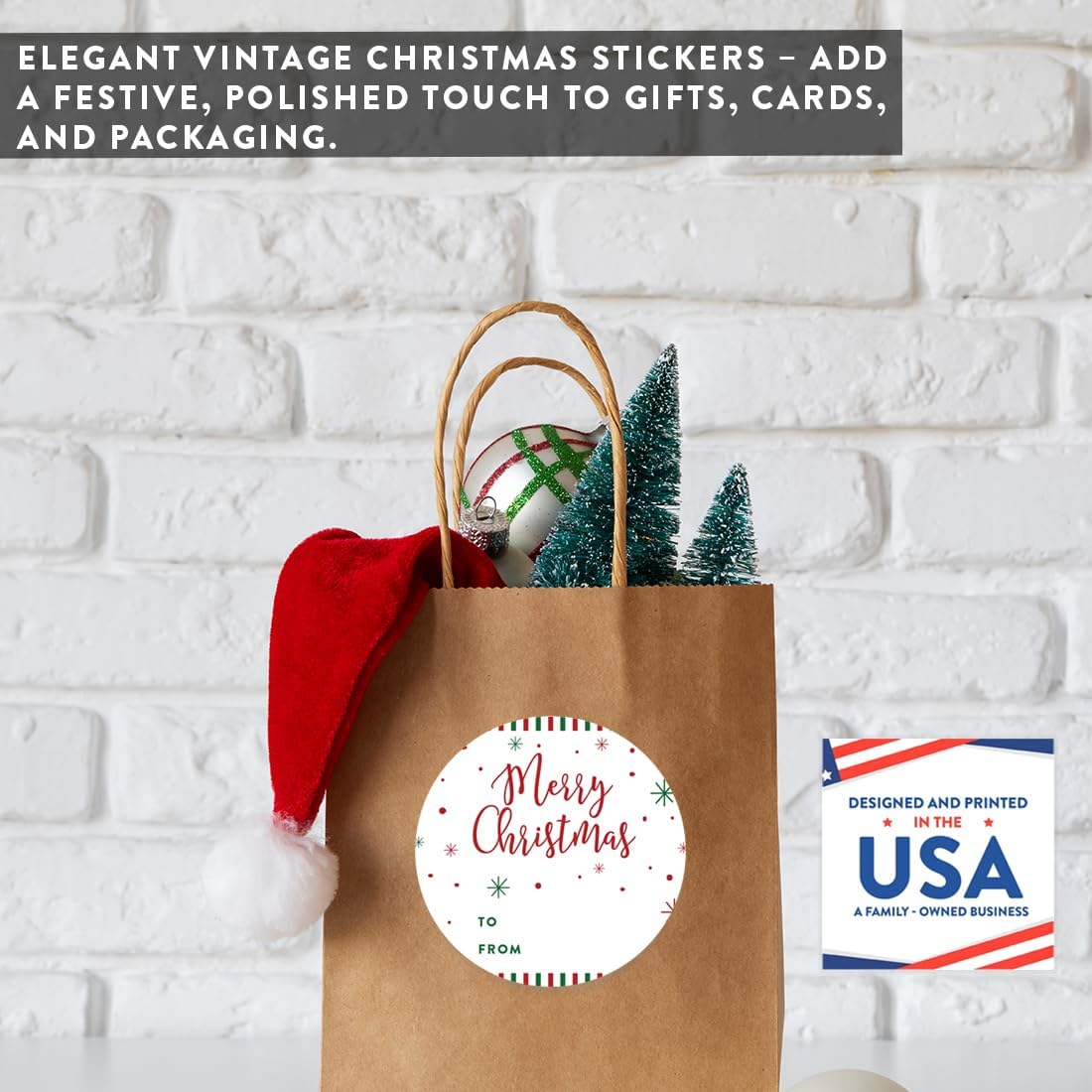 Andaz Press Merry Christmas Round Circle Gift Sticker Labels, Red Green Stripes and Snowflakes, To From Tags, 40-Pack - Image 5