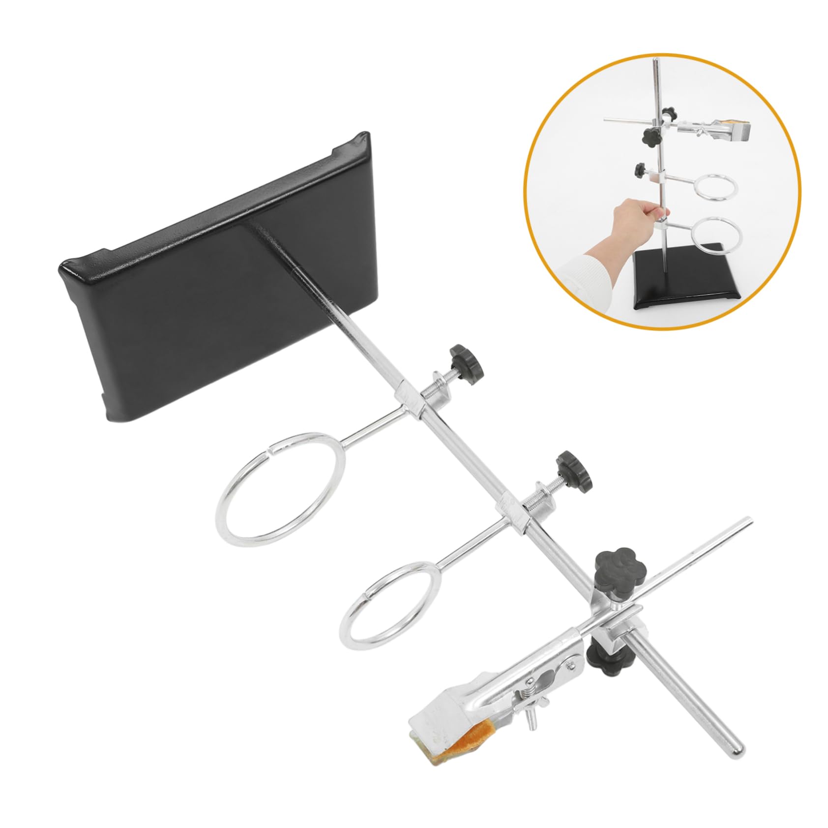 Verstellbares Laborstativ aus Eisen mit Ringklemme, Schwarz 40 Cm | Flaschen und Apparate, Stabile Schwerlast Basis, Kratzschützende Auflage