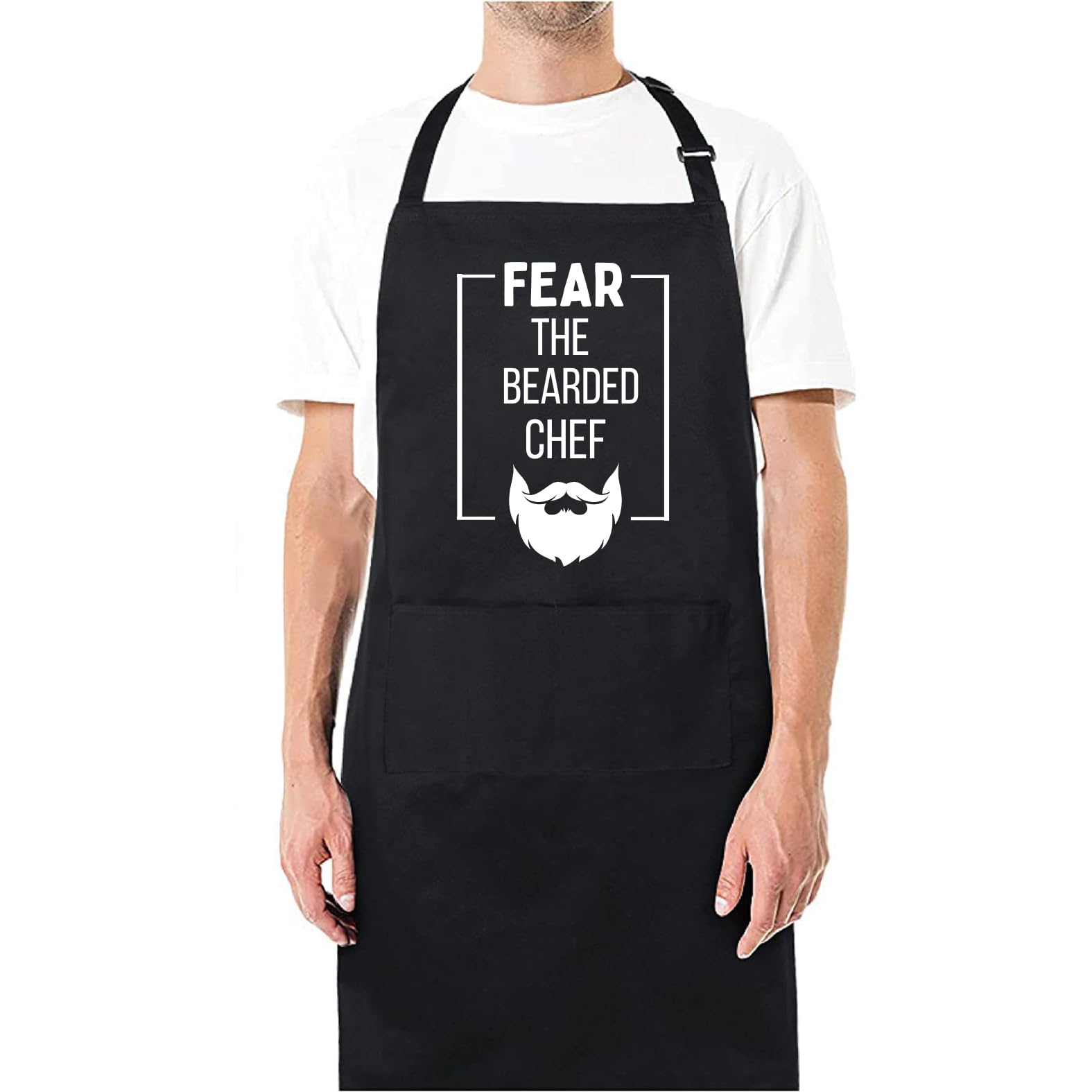 Be Buz Fear The Bearded Chef Funny Aprons for men Printed Apron Gift for Her Chef Apron Kitchen Apron BBQ Apron Gift Baking Apron Father Day Gift