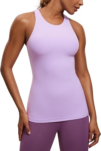CRZ YOGA Butterluxe - Camiseta sin mangas de cuello alto con espalda cruzada para mujer, con brasier integrado, para entrenamiento, yoga, atlética