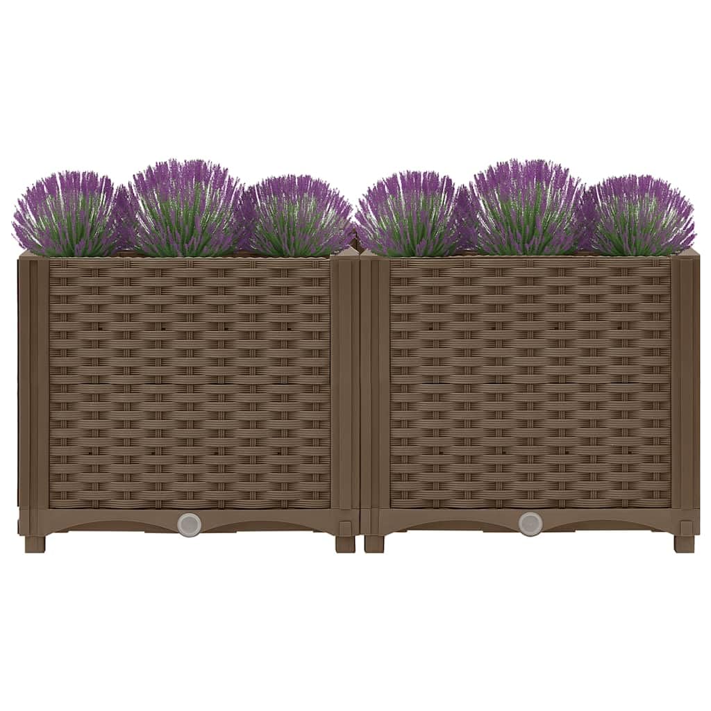 Podwyższona grządka z polipropylenu, 80 x 40 x 38 cm, brązowa, odporna na mróz i wytrzymała, nadaje się do ogrodu, na balkon, taras, z drenażem i zbiornikiem wody, idealna jako donica na
