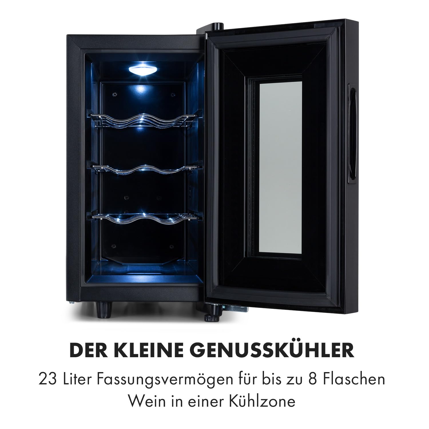 Klarstein Weinkühlschrank, Getränkekühlschrank Schmal, 1 Zone Kühlschrank mit Glastür, Getränkekühlschränke Freistehend, Weinkühlschrank Klein, Weinkühlschränke mit UV-Schutz, 11-18°C, 8 Flaschen