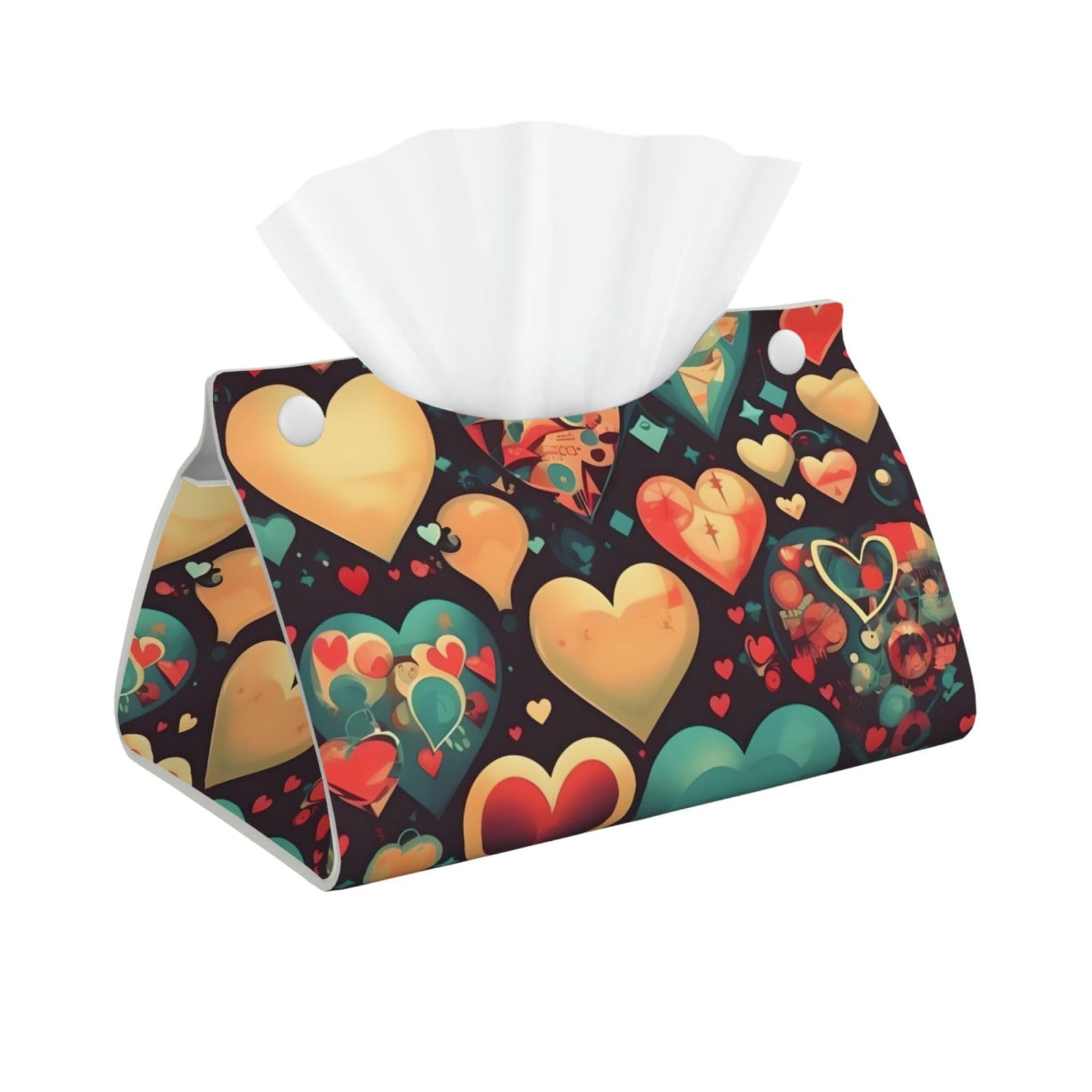 Colorful hearts Long Leather Tissue Box Cover-Waterproof PU Leather Tissue Holder for Bathroom, Decorative Rectangular Tissue Case