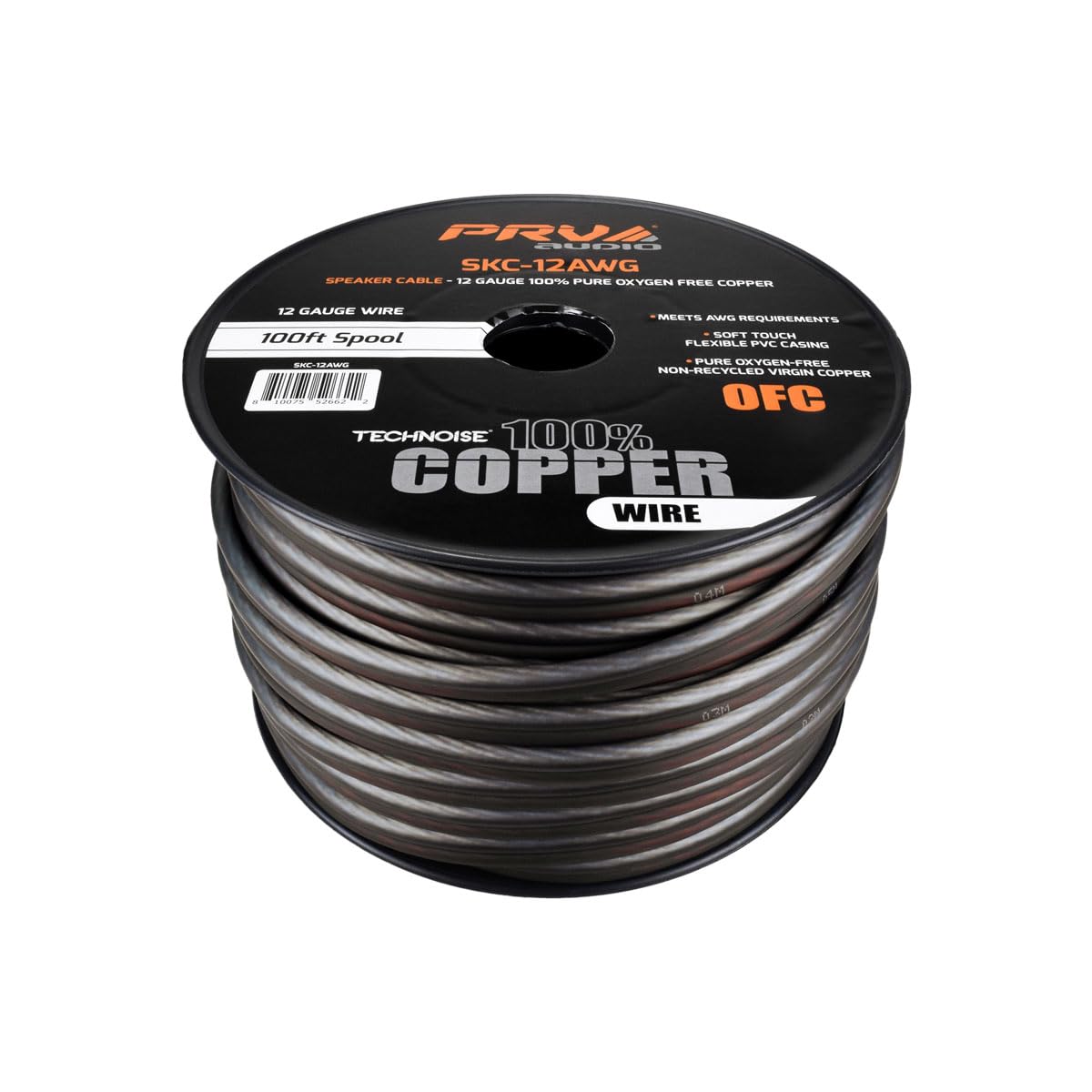 PRV AUDIO 12 Gauge (AWG) Speaker Wire Premium Oxygen-Free Copper OFC - 100 Feet Roll (Black/Grey) Ultra Flex Cable for Car Home Audio Applications