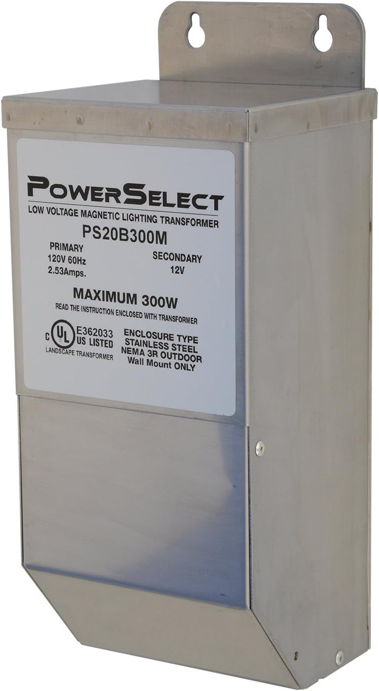 300W Watt Dimmable 120 Volt AC to 12V Volt LED & Halogen - Low Voltage Landscape Lighting Indoor/Outdoor Weatherproof Transformer Power Pack - Stainless Steel - UL Listed