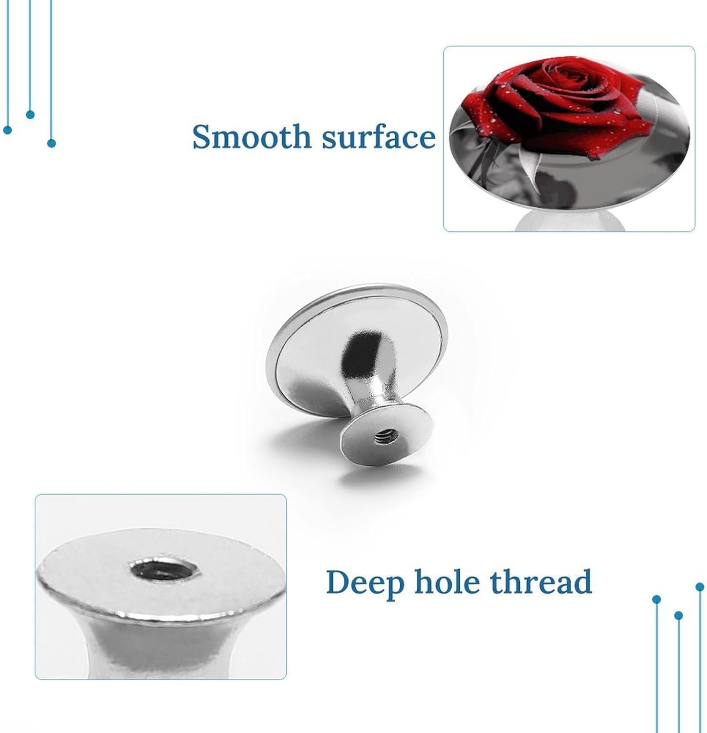Cabinet Handles Round Drawer Pulls Black and White Red Rose Dresser Knobs for Cabinets and Drawers Handle Kitchen Cabinet Pulls for Bathroom Cupboard Drawers Cabinet Pulls for Kitchen Door
