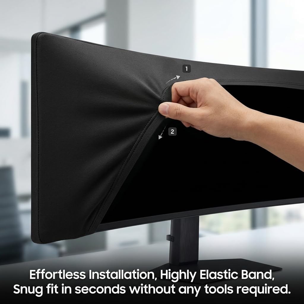 Custom Screen Protector Cover for Samsung 49" Odyssey G9 / G95C / Neo G9 / OLED G9 Gaming Monitor, 1.5mm Thick Neoprene Dust Cover, Snug Fit with Elastic Cord & Back Velcro Straps, Black