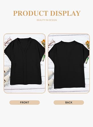Eytino Womens Plus Size Summer Tops V Neck Short Sleeve Dressy Casual Blouse Work Shirts (1X-5X)