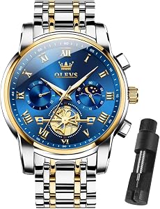 Montre chronographe en acier inoxydable OLEVS pour homme, grande face, multi-cadran, étanche, analogique à quartz lumineux, montre classique de luxe avec date et diamant (Or/Argent/Noir/Bleu)