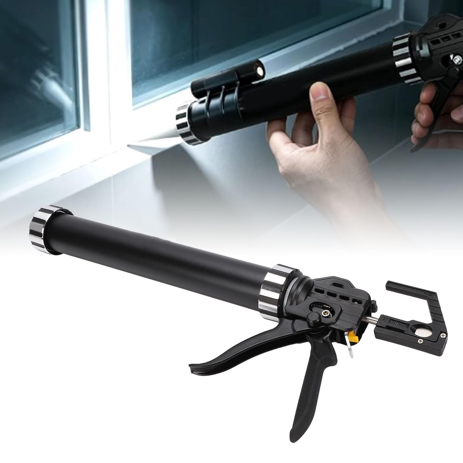 Aplicador de Sellador para Salchicha de Doble Uso, Pistola Aplicadora de Sellador de Alta Fuerza de Empuje, Relación de Empuje 18:1, for Aplicaciones de Sellado | Pistola de calafateo de acero inoxidable, 19 rodamientos y luz LED