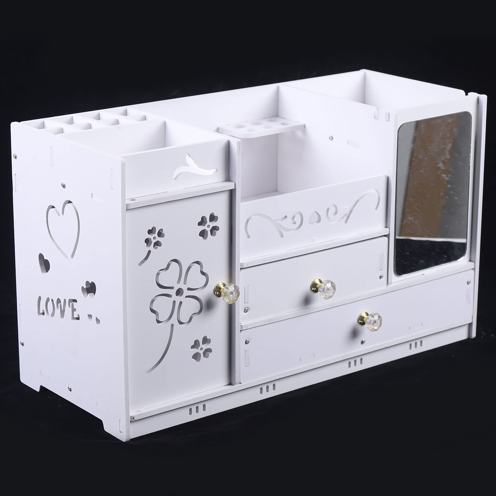 MINUS ONE Organizador de maquillaje con cajones y espejo, organizador cosmético blanco adecuado para sombra de ojos, pinceles, lápices labiales y cremas, almacenamiento de cosméticos