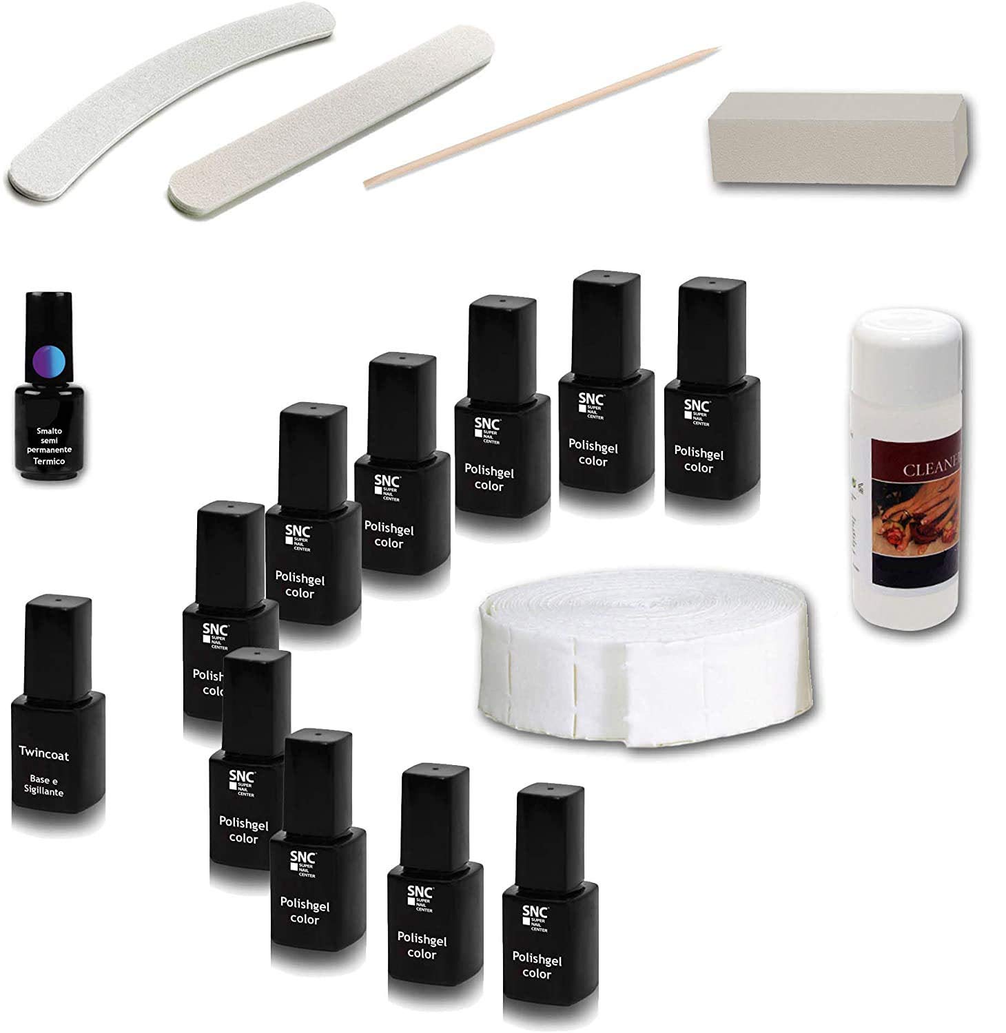 Kit per smalto semipermanente 11 colori 12ml + base/sigillante ed accessori