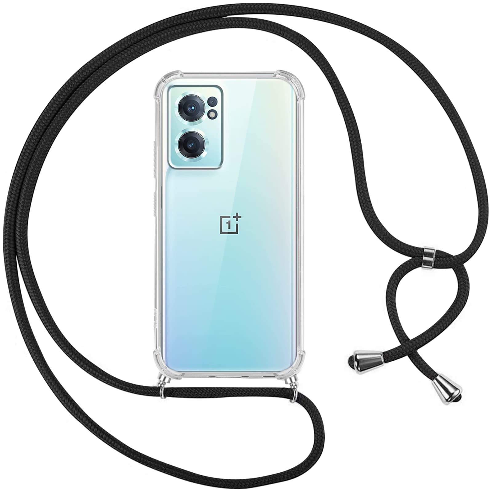 Vauki Custodia Con Cordino Regolabile Per OnePlus Nord 2 5G - Cover Trasparente In TPU + PC Con Tracolla - 4