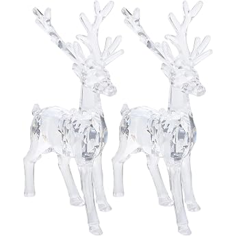 Sewroro 2 Pieces Christmas Reindeer Ornaments Acrylic Reindeer Deer Figure Glass Collection Ornament Statue Animal Collectible Standing Christmas Table Decoration