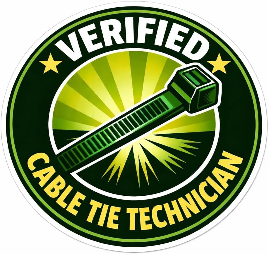 Verified Cable Tie Technician Hard Hat Sticker, Funny Waterproof Vinyl Decal, 2.5 Inches, 3 Pack (Red)