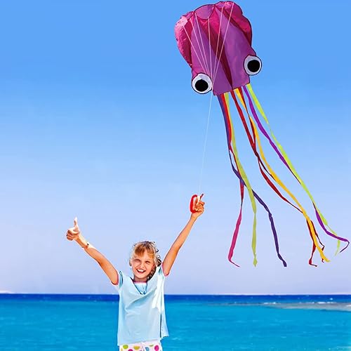 Vista 32 de Hengda Kite Soft Octopus Kite Series, Beautiful Kite with Long Colorful Tail for Kids and Adults, Easy to Fly Beach Kites, Excellent Outdoor