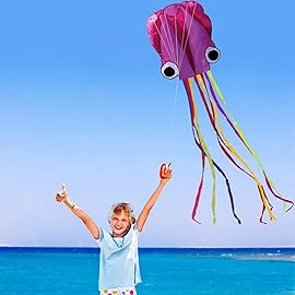 Hengda Kite Software Octopus Flyer Kite with Long Colorful Tail for Kids, 31-Inch Wide x 157-Inch Long, Large, Purple