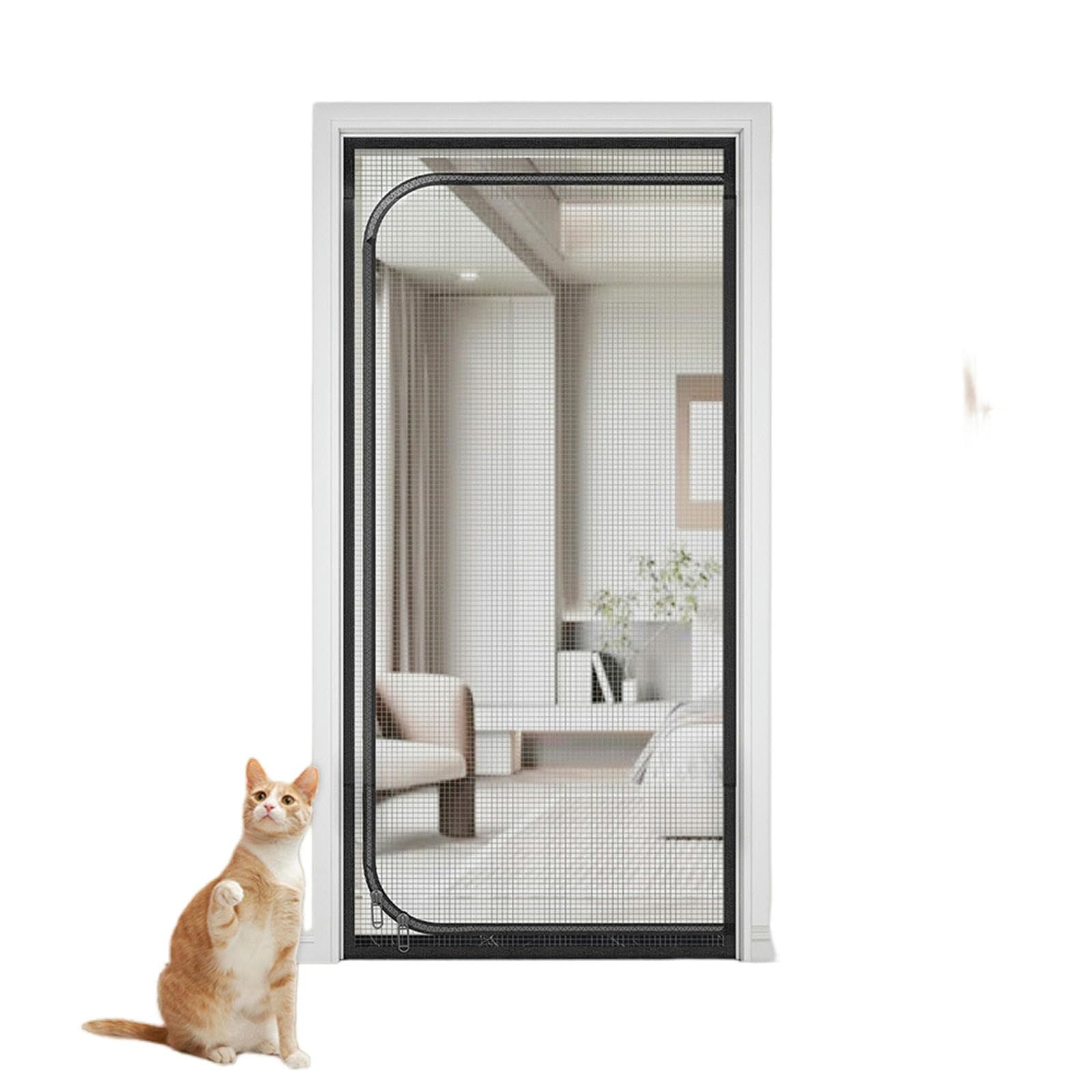Pantalla para Puerta de Gato, Malla antiarañazos, con Cremallera, Evita Que los Gatos y Perros se agoten (C-Gris, 95 x 200 cm)