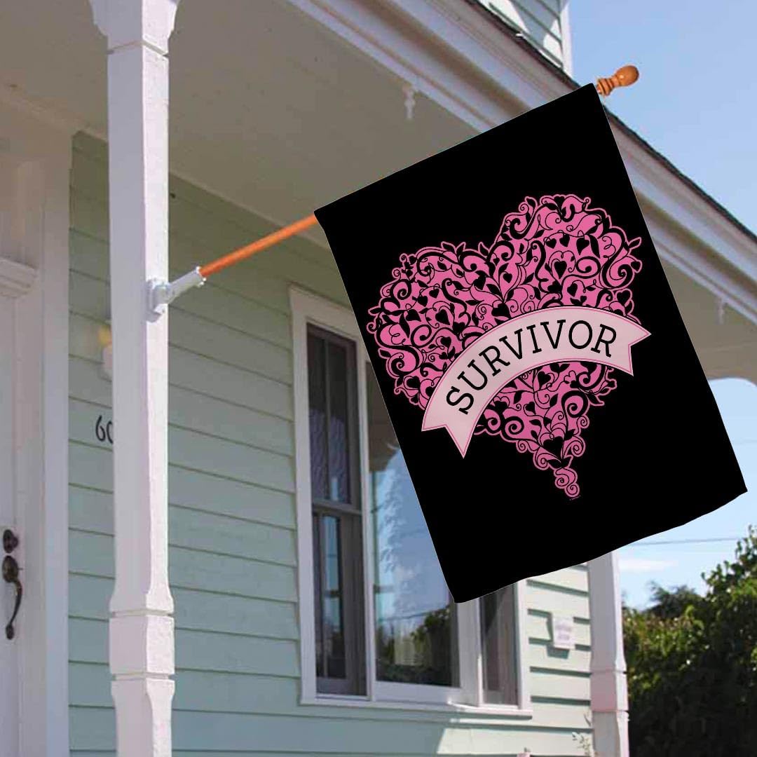 Survivor Flag Pink Heart Breast Cancer Awareness Flag Cancer Front Porch Flag Double Sided 28x40 House Flag