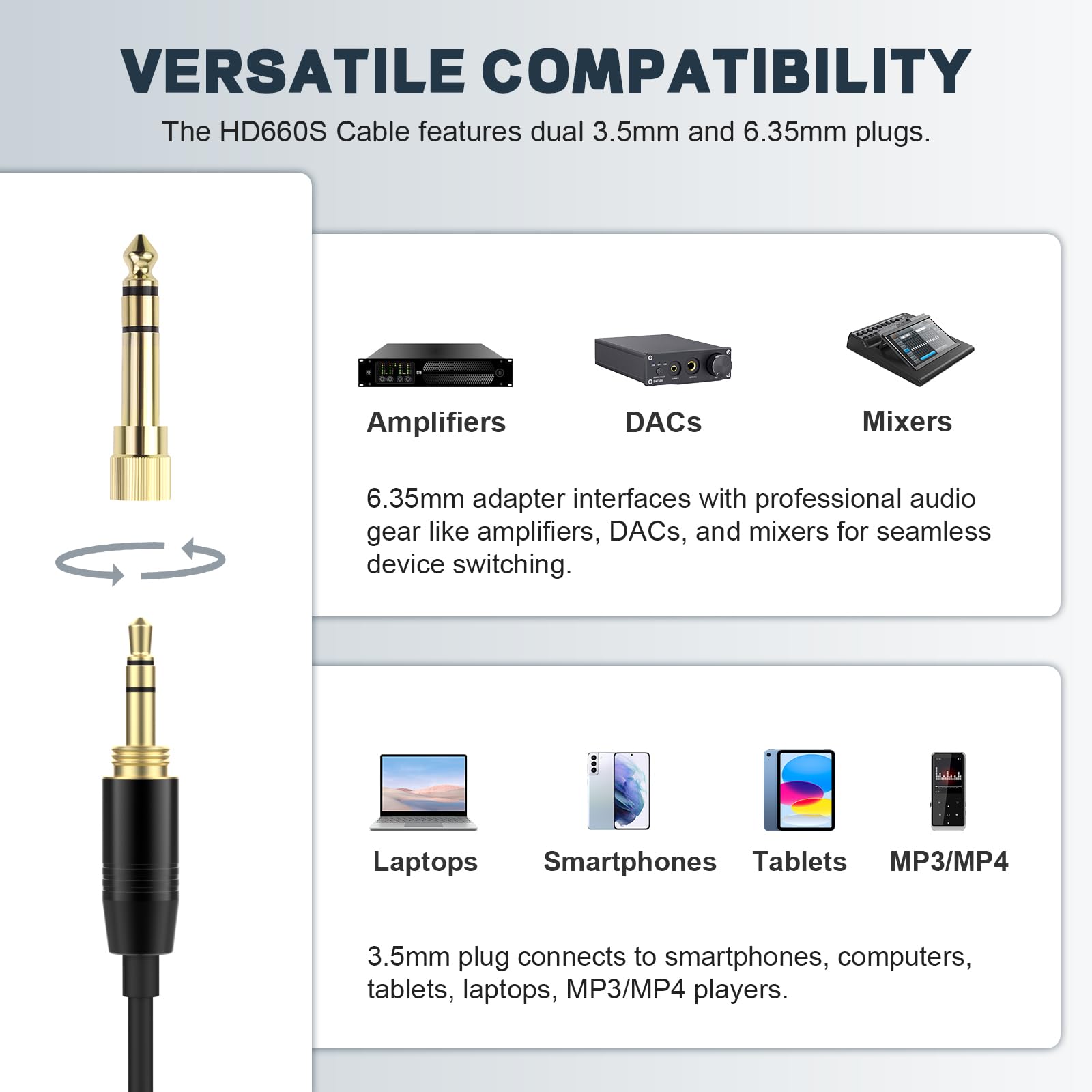 Zosvoses HD650 Ersatzkabel kompatibel mit Sennheiser HD650, HD600, HD580, HD58X, HD660S, HD660S2, Massdrop HD6XX Kopfhörer, 2-3 m