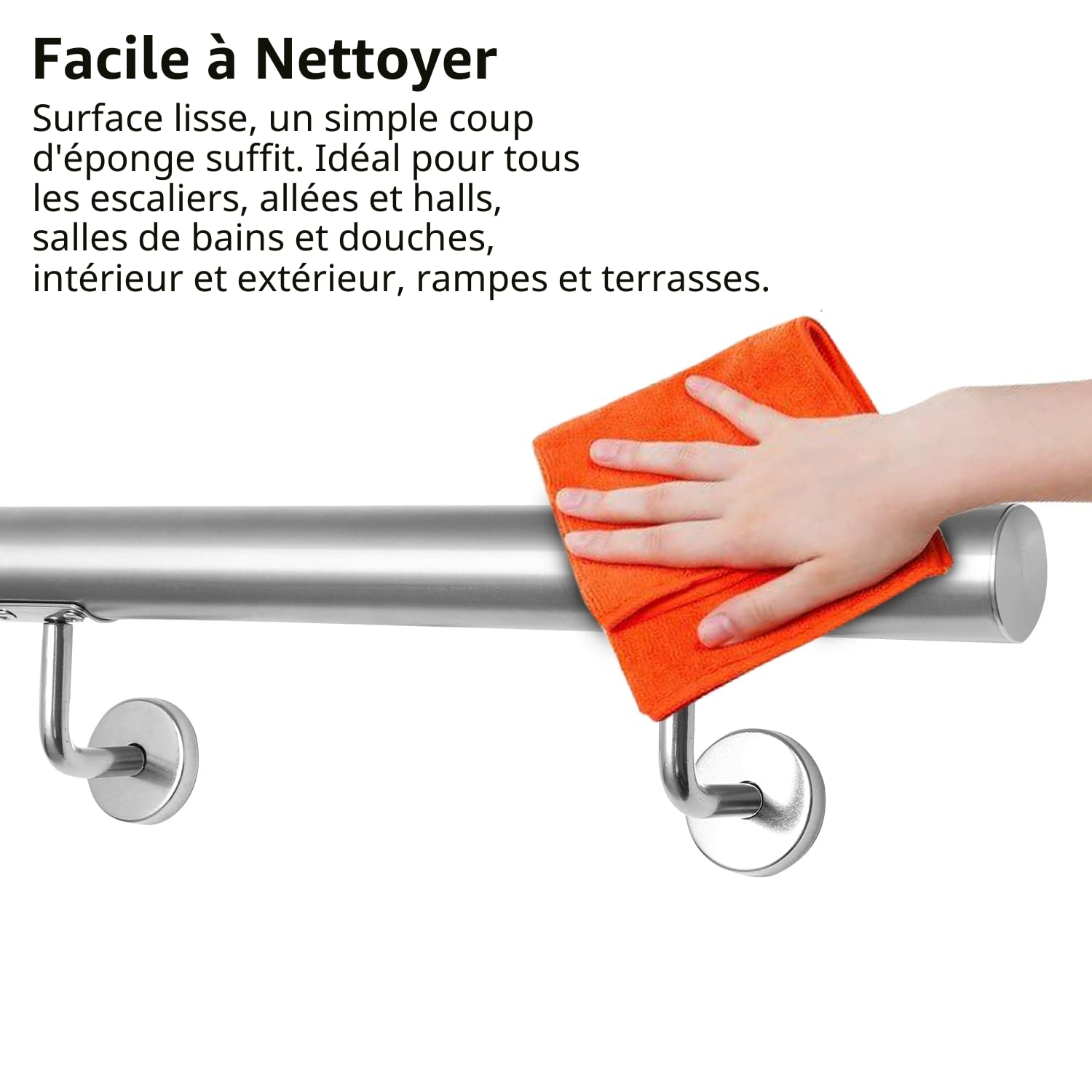 Ikodm Rampe d'escalier en acier inoxydable - Rampe murale - 120 cm - Diamètre : 42 mm - Pour l'extérieur et l'intérieur - Avec supports muraux, matériel de montage