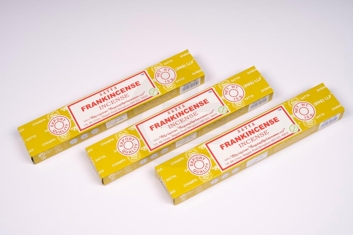 Original Satya Frankincense Incense Sticks Gift Pack of 3X 15G for Aromatherapy, Spa, Yoga, Weddings, Meditation, Healing, Positivity and Relaxation by Greensense
