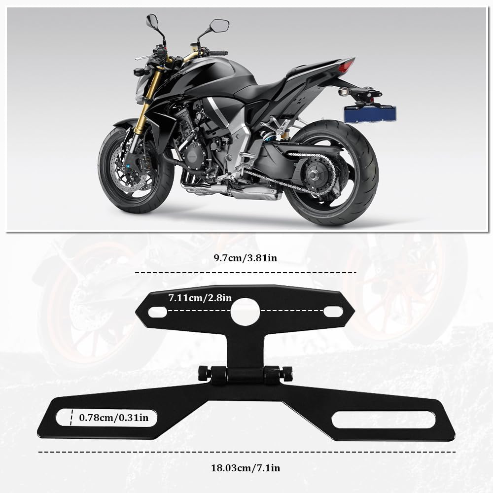 Motorcycle License Plate Bracket, Motorcycle License Plate Holder, Adjustable Motorbike Fold License Plate Tail Light Mount Holder, Rear Bracket Mount Universal for Scooter ATV Dirt Bike