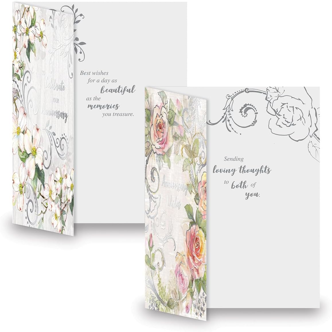 Current Deluxe Floral Wedding Anniversary Greeting Cards - Set of 8 (4 Designs), 5 x 7 Inches, Anniversary Congratulations to Couple