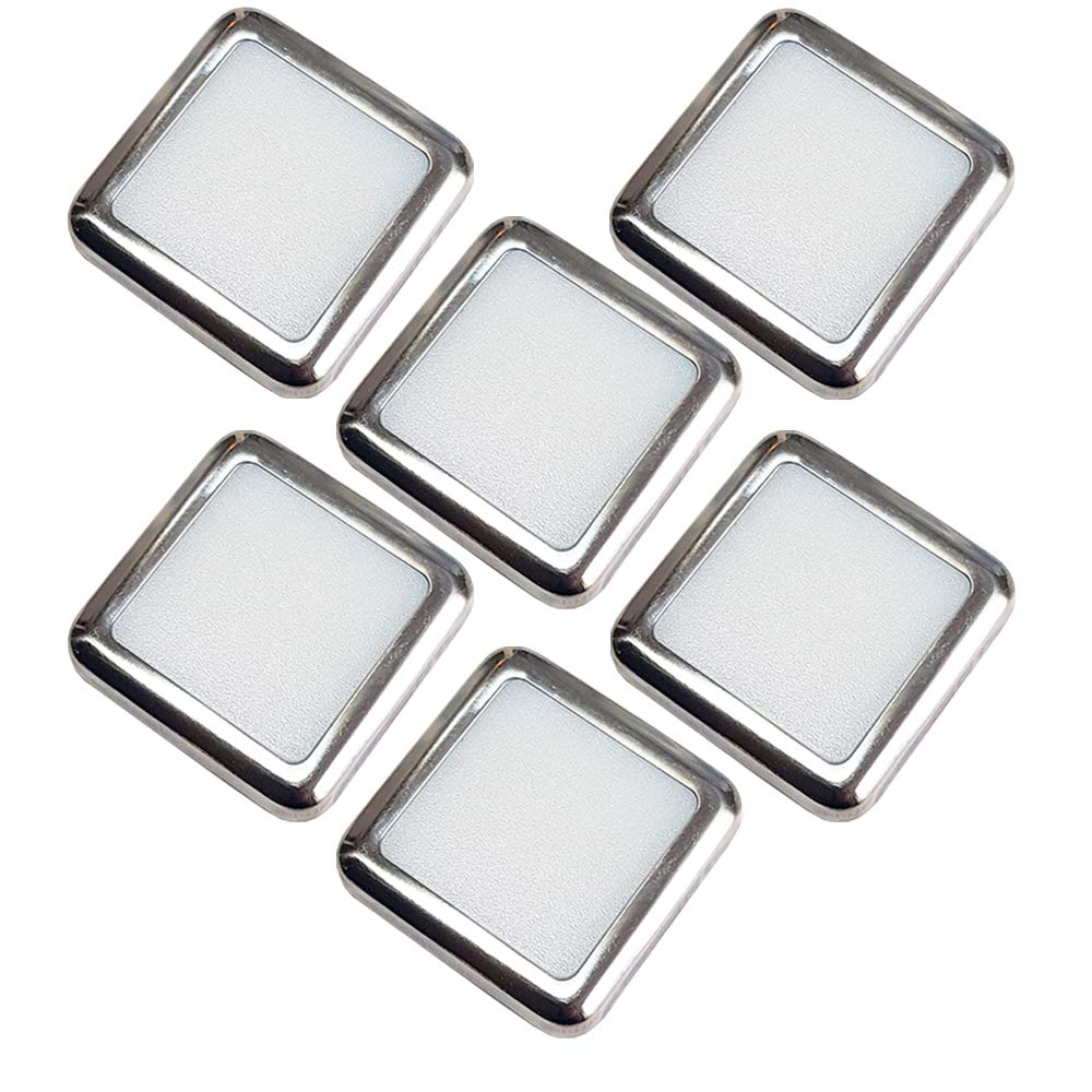 6 Pack | Square LED Mini Plinth Light & Driver Kit | Stainless Steel & Natural White | Bathrooms & Kitchen Skirting Kickboard Spot Lights | Recessed/Flush Cabinet Counter Panel Lighting | Loops