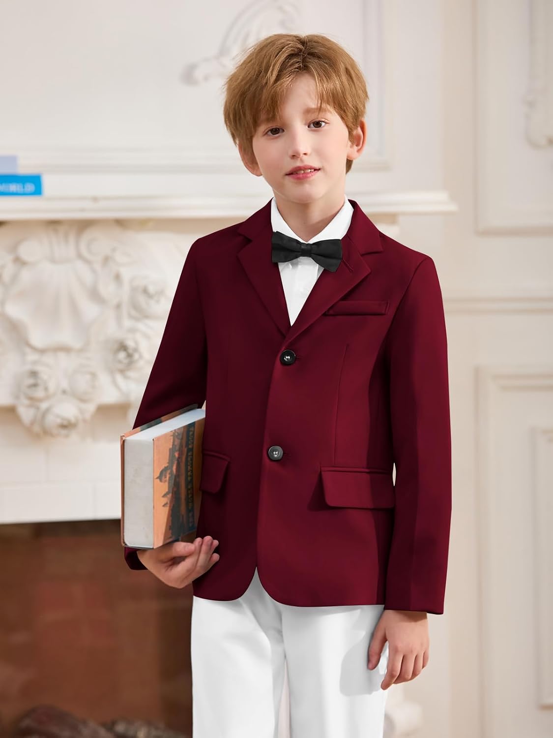 Haloumoning Boys Blazer Kids Lapel Button Down Suit Jacket Sport Coat with Pockets 5-14 Years