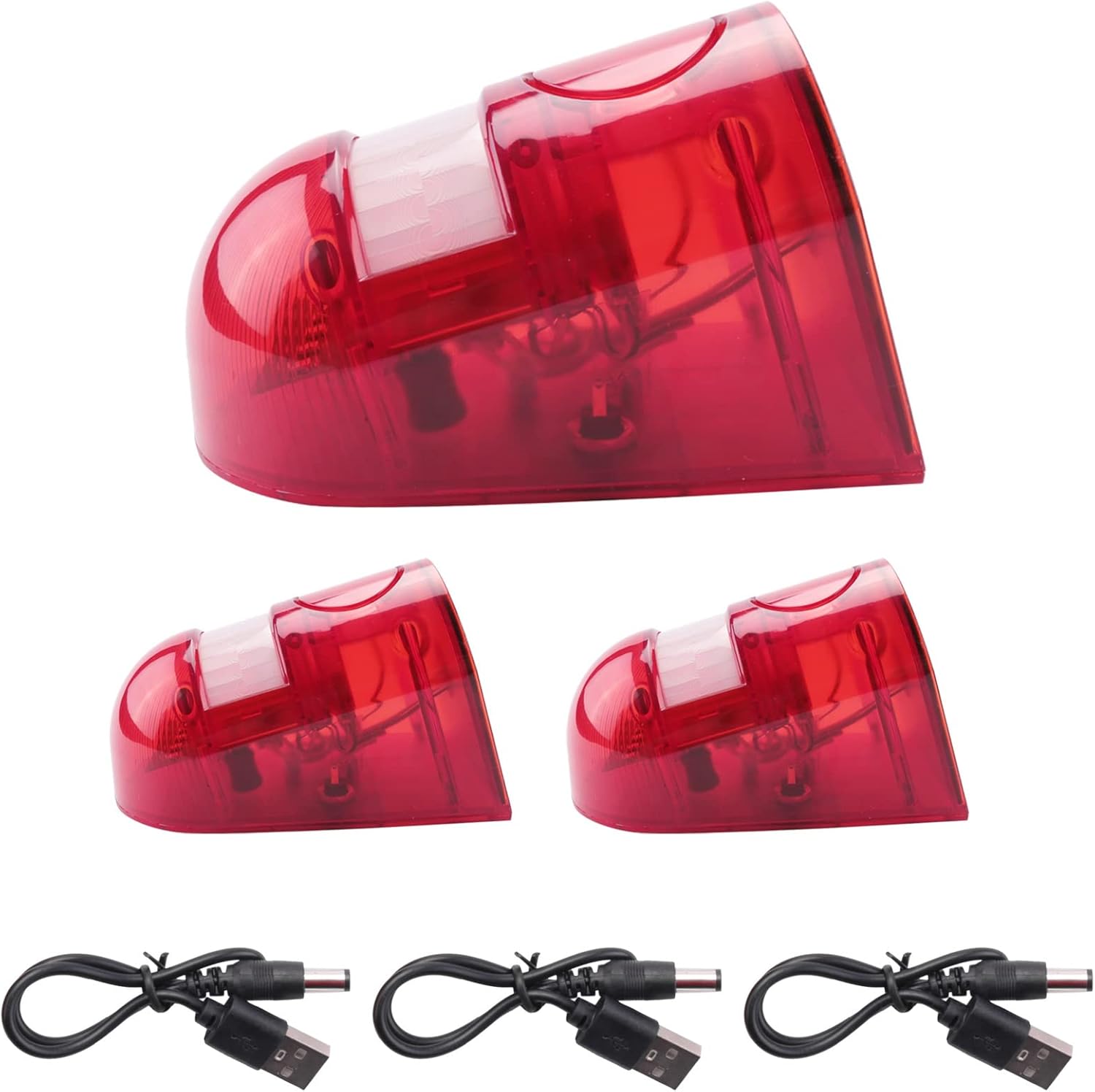 3 Pack Solar Strobe Light with Motion Sensor Alarm 129DB Sound Security Siren IP65 Waterproof for Villa Farm Yard Garden, Red